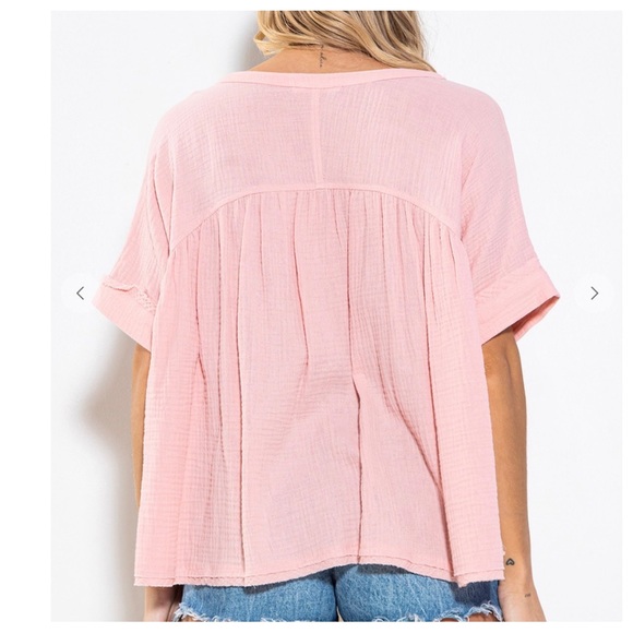 36 Boho Oversized Gauze Short Sleeve Top - Picture 3 of 5